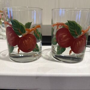 Franciscan Apple Pattern Lowball Tumbler Whiskey Ice-Tea Glasses (2) 4.5"Hx3.5"D
